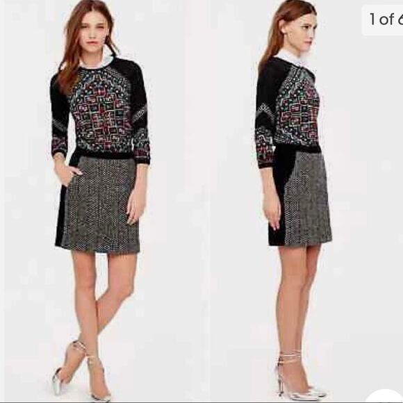 J Crew black wool postage stamp chevron skirt Sz 6 - Picture 1 of 8